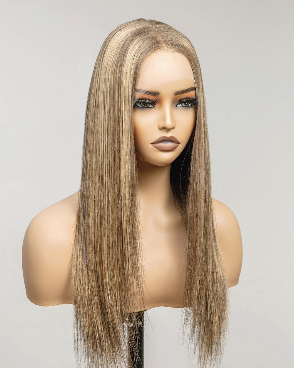 Aurora | 16" Blonde Highlights Straight Human Hair Swiss Lace Front Wig - WLS004