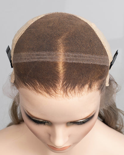 Liquidation | Perruque Lace Closure Suisse Cheveux Humains Longs Ondulés Blond Cendré 55 cm - RT-2189