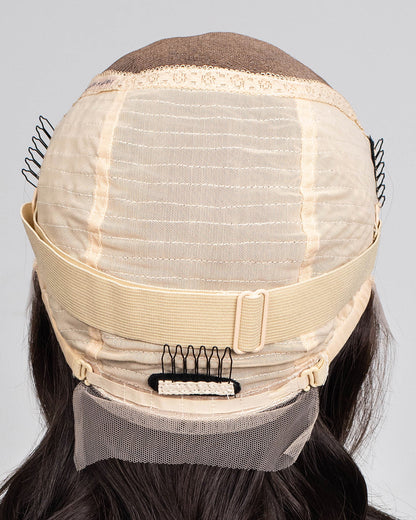 Liquidation | Perruque Lace Front Suisse 14 Pouces Cheveux Humains Ondulés Marron Foncé - RTW-677