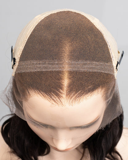 Liquidation | Perruque Lace Front Suisse 14 Pouces Cheveux Humains Ondulés Marron Foncé - RTW-677