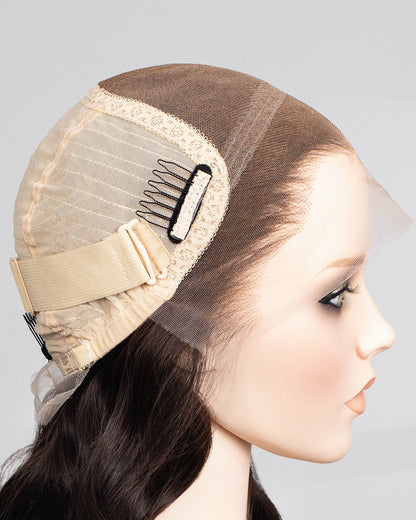Liquidation | Perruque Lace Front Suisse 14 Pouces Cheveux Humains Ondulés Marron Foncé - RTW-677