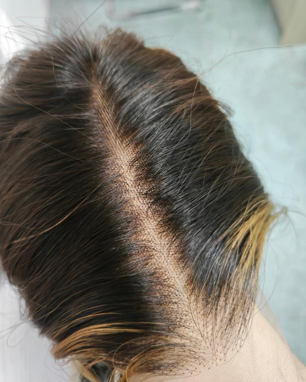 Ausverkauf | 22 Zoll Aschblond Lang Gewellt Echthaar Swiss Lace Closure Perücke - RT-2189