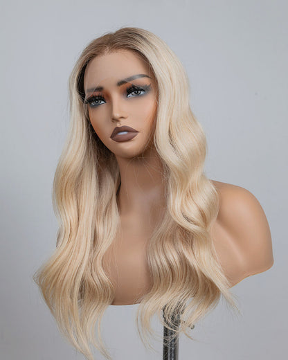Laura | 16" Blonde Body Wave Human Hair Swiss Lace Front Wig - WLW001