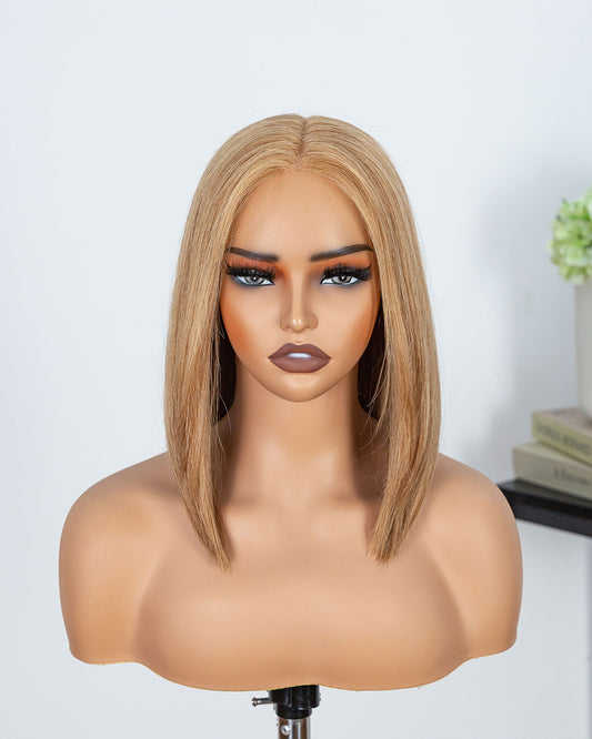 Lily | 12" Blonde BOB Human Hair Swiss Lace Front Wig - WBS001