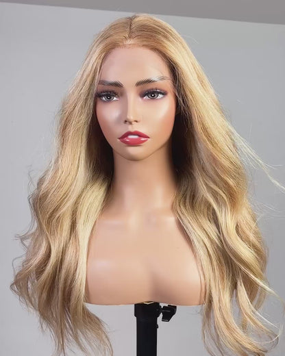 Sophie | 20" Golden Blonde Loose Wave Human Hair Swiss Lace Closure Wig - WW017