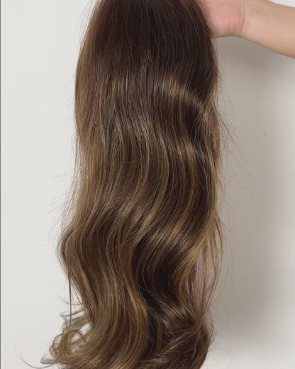 Talia | 20" Brown with Blonde Highlight Body Wave Glueless Swiss Lace Closure Wig - WW034