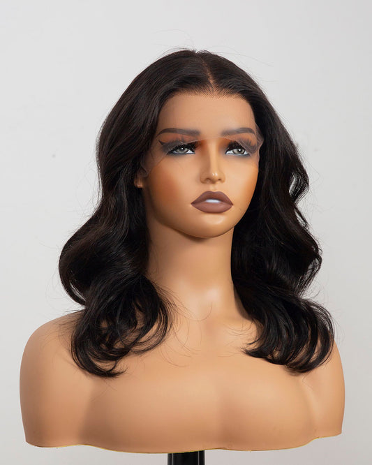 Scarlett | 14" Black Wavy Human Hair Swiss Lace Front Wig - WLW004