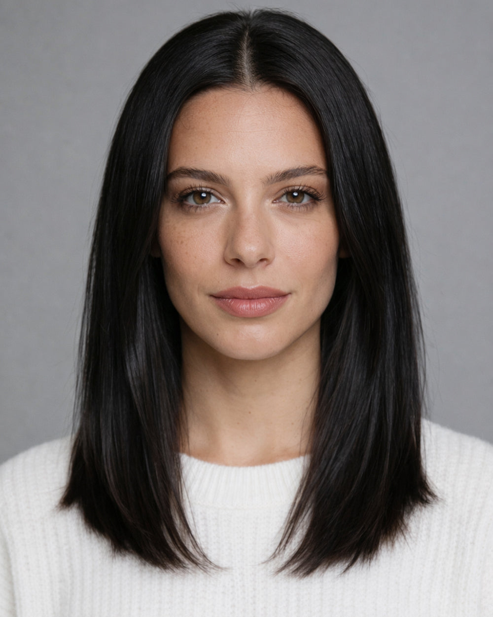 Ava | 16" Black Straight Human Hair Swiss Lace Front Wig - WLS001