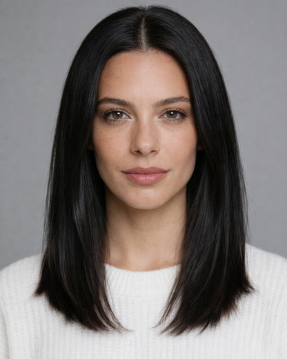 Ava | 16" Black Straight Human Hair Swiss Lace Front Wig - WLS001