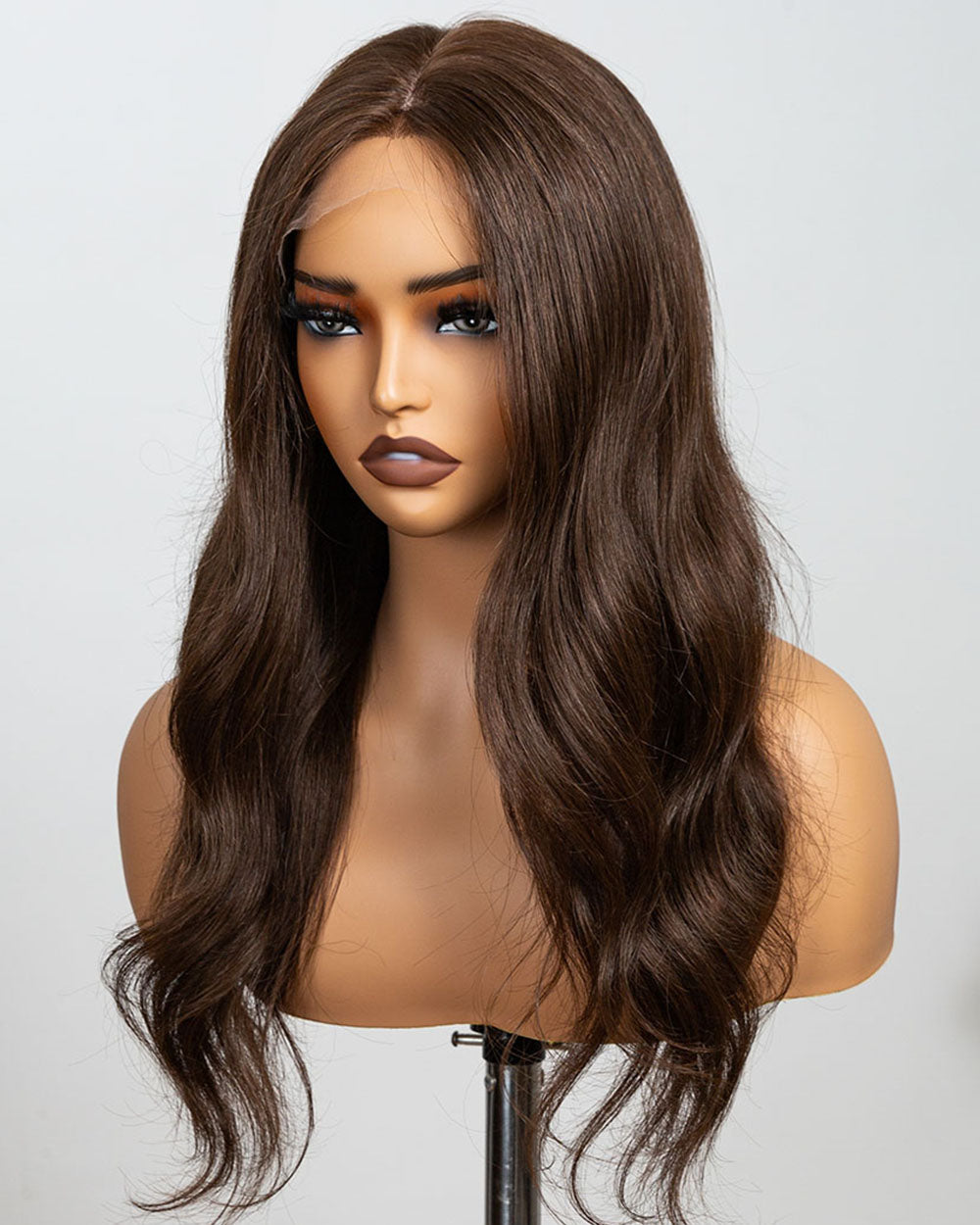 Victoria | 20" Brown Body Wave Human Hair Swiss Lace Front Wig - WLW002