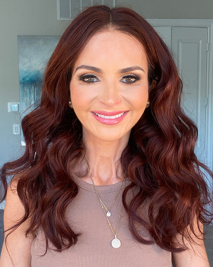 Bella | 20" Mahogany Brown Wave Human Hair Swiss Lace Closure Wig - WW021