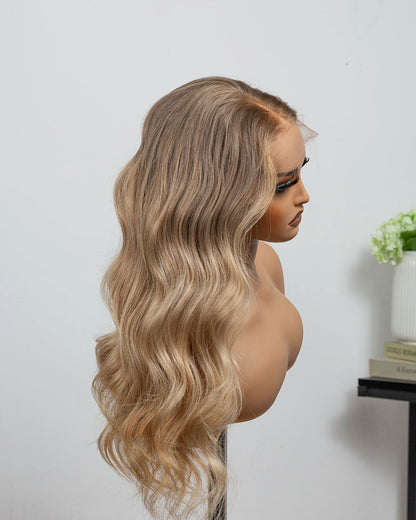Zoe | 16" Blonde Balayage Body Wave Human Hair Swiss Lace Front Wig - WLW003