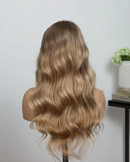 Zoe | 16" Blonde Balayage Body Wave Human Hair Swiss Lace Front Wig - WLW003